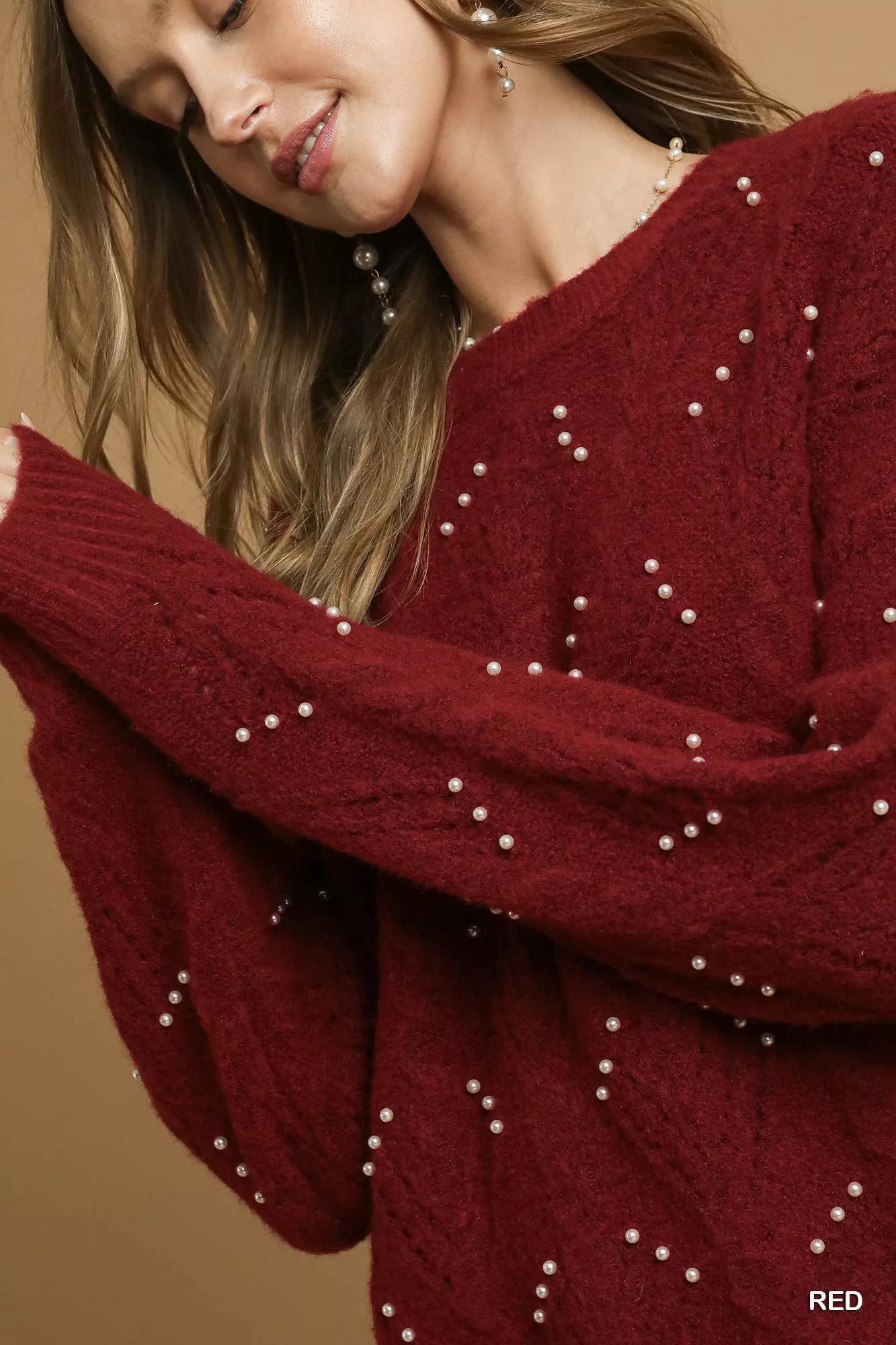 Umgee Pearl-Embellished Long Sleeve Sweater | Sweaters Daverri Fashions