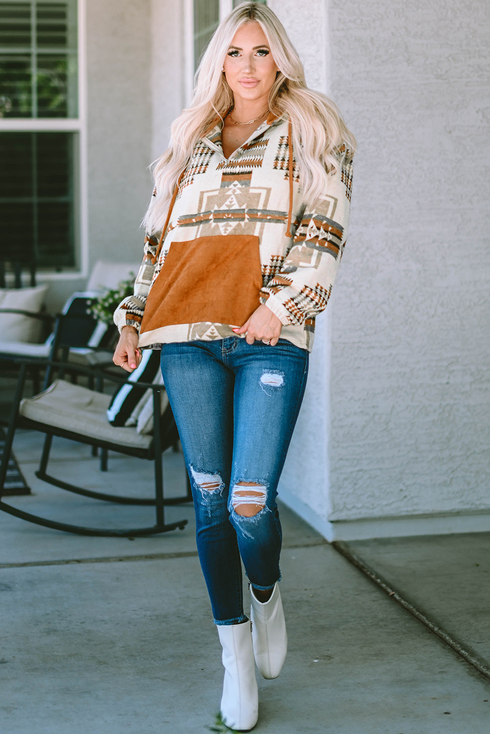 Geometric Quarter-Zip Hoodie | Hoodies Daverri Fashions