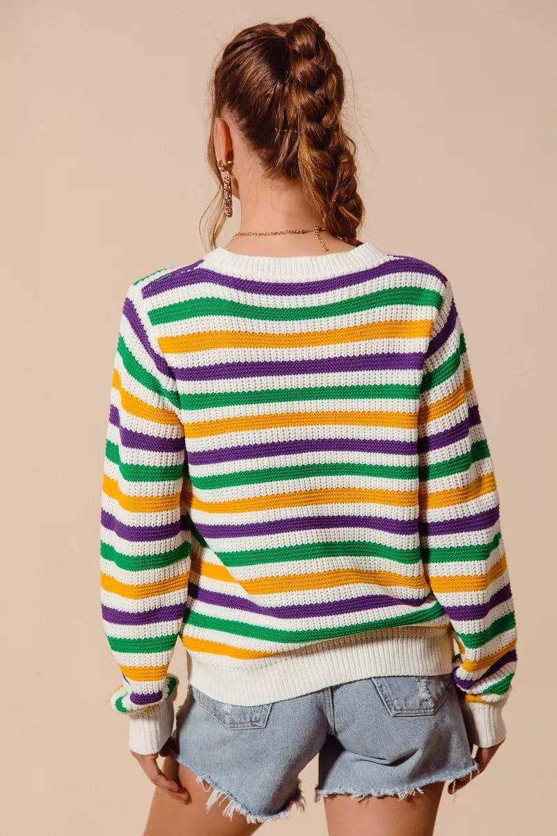 SO ME Mardi Gras Color Stripe Knit Sweater Top with vibrant stripes