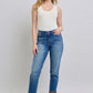 Judy Blue Full Size Plaid Print Cuff Straight Leg Jeans with Pockets Medium