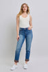 Judy Blue Full Size Plaid Print Cuff Straight Leg Jeans with Pockets Medium