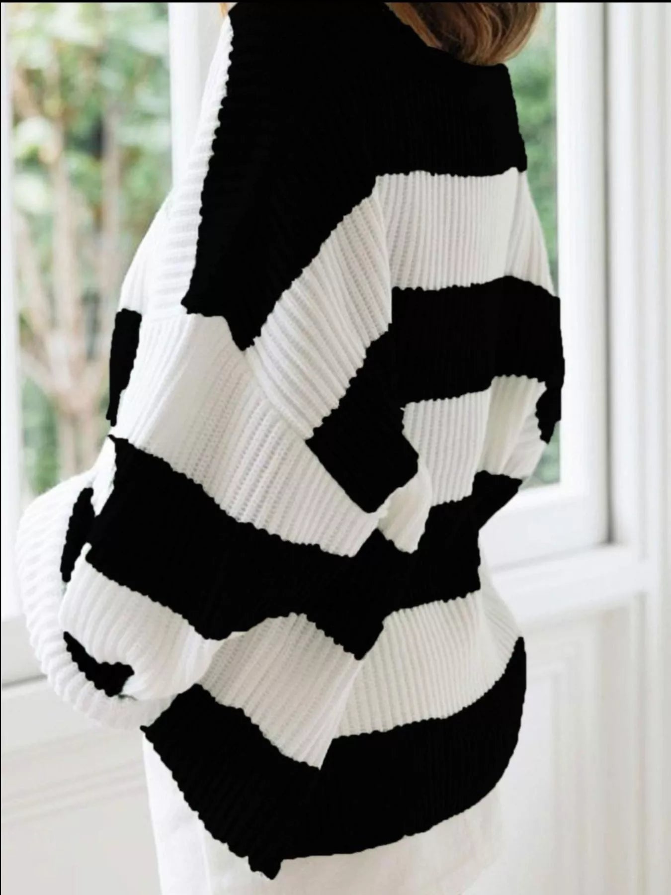 Daverri Fashions plus size black and white ribbed striped sweater