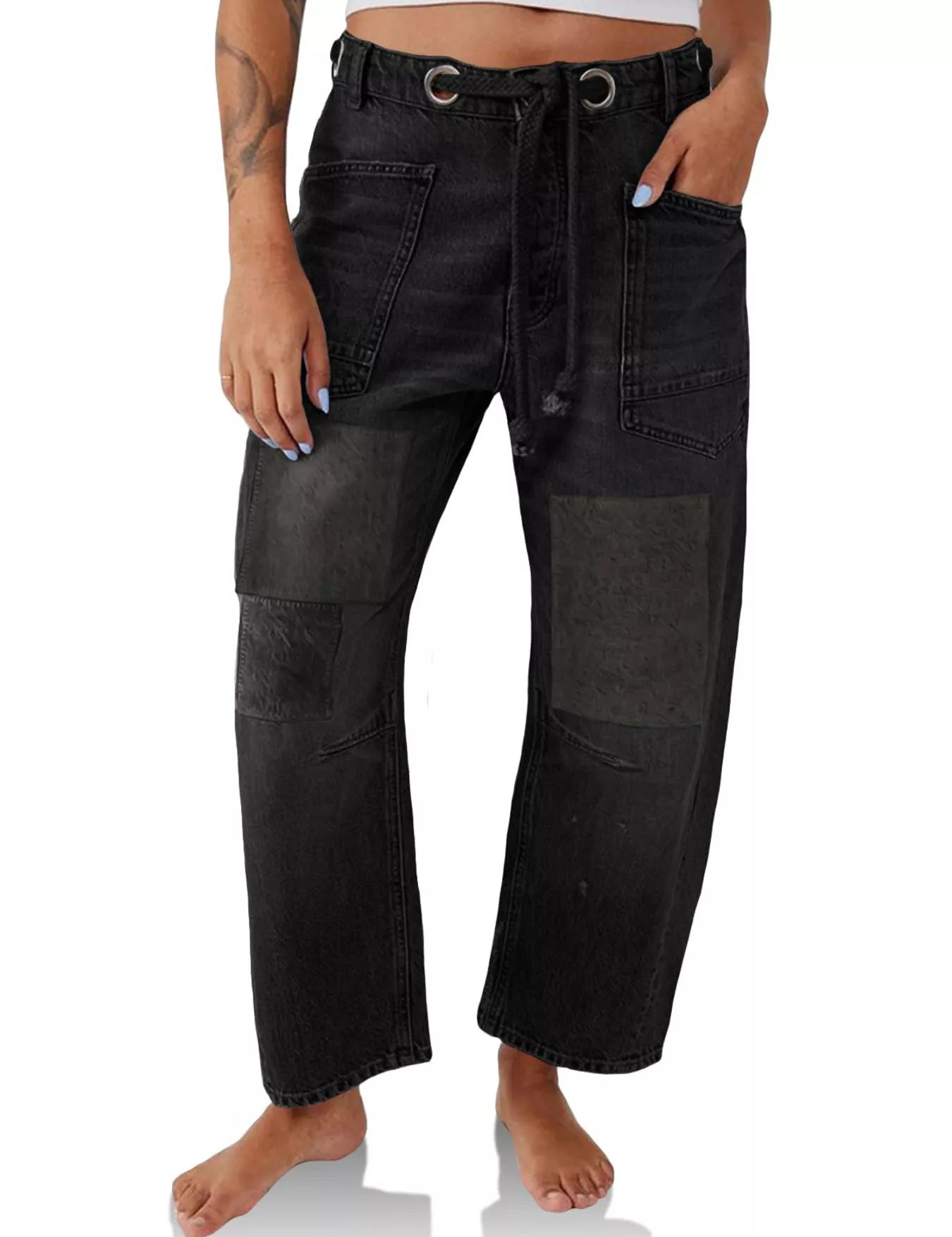 Black Washed Wide Leg Barrel Jeans | Jeans Daverri Fashions