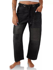 Black Washed Wide Leg Barrel Jeans | Jeans Daverri Fashions