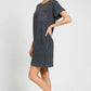 Zenana Premium Cotton Washed dark gray T-shirt dress with pocket and slits