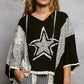 Black and white POL Floral Star Patch hooded blouse with lace details