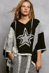 Black and white POL Floral Star Patch hooded blouse with lace details