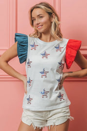 BiBi American Flag Sequin Stars Top | Tops Daverri Fashions