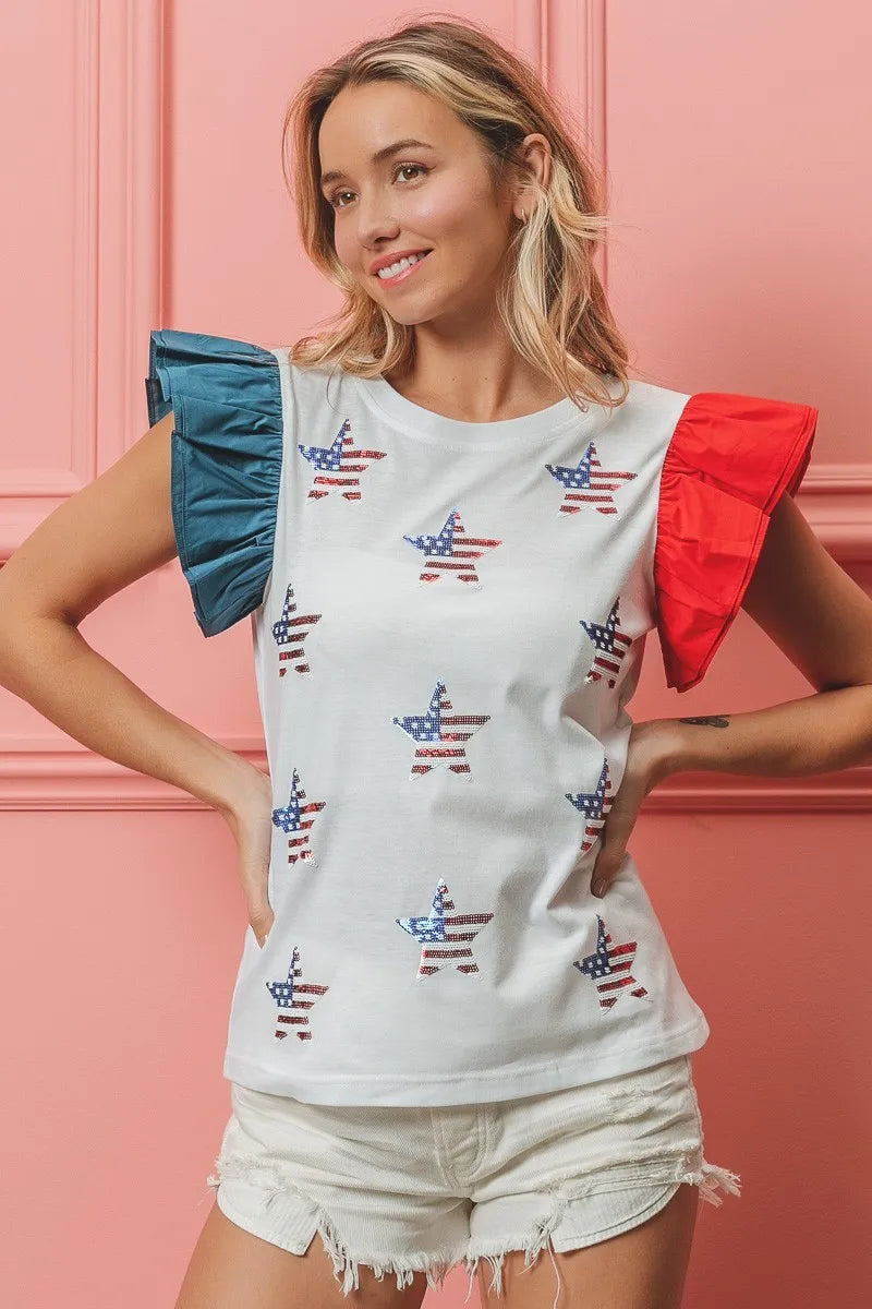 BiBi American Flag Sequin Stars Top Tops