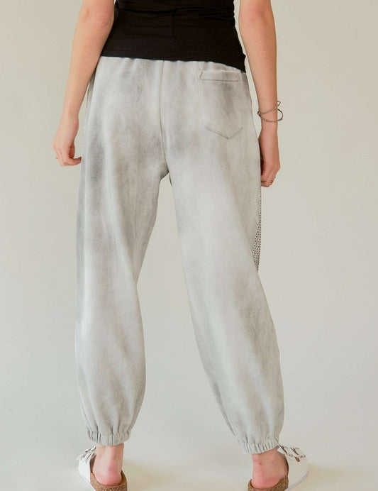 Davi & Dani Rhinestone Elastic Waist Joggers Sweatpants