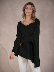 Raw Hem V-Neck Sweater | Sweaters Daverri Fashions