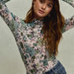 SO ME Floral Print Mesh Knit Long Sleeves Top - DAVERRI FASHIONS