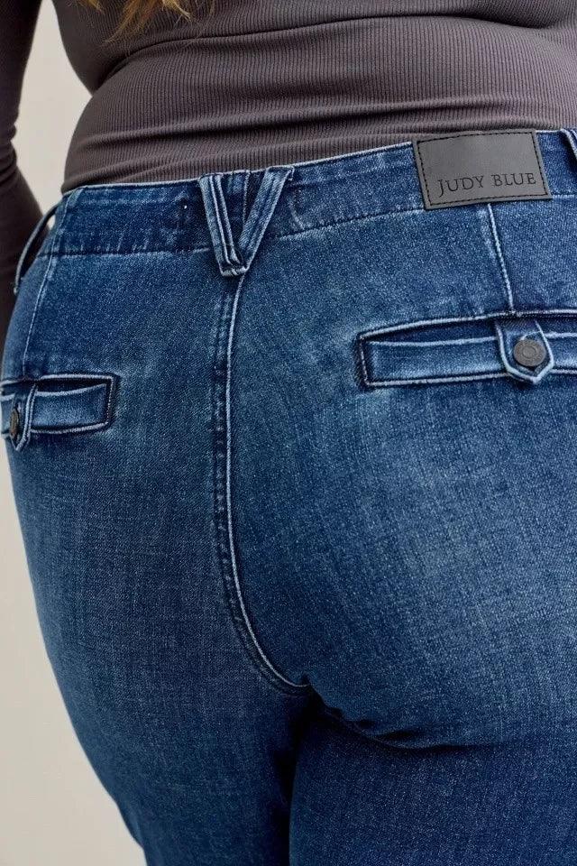 Judy Blue Full Size Mid Rise Bootcut Jeans with Welt Pockets Plus Size - DAVERRI FASHIONS