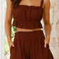 Daverri brown ruffled square neck cami and high-waisted shorts set