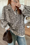 Leopard Print Quarter-Zip Sweatshirt - DAVERRI FASHIONS