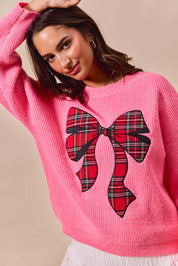 SO ME Checker Plaid Ribbon Christmas Holiday Sweater | Sweaters Daverri Fashions