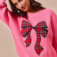 SO ME Checker Plaid Ribbon Christmas Holiday Sweater - DAVERRI FASHIONS