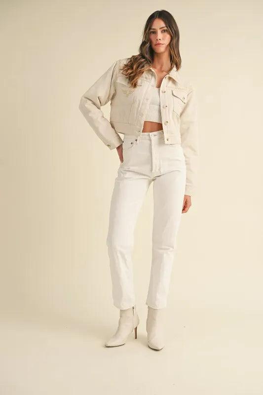 MABLE Embroidered Quilted Cropped Jacket