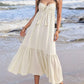 Daverri beige crochet-trimmed tiered maxi dress with tassels