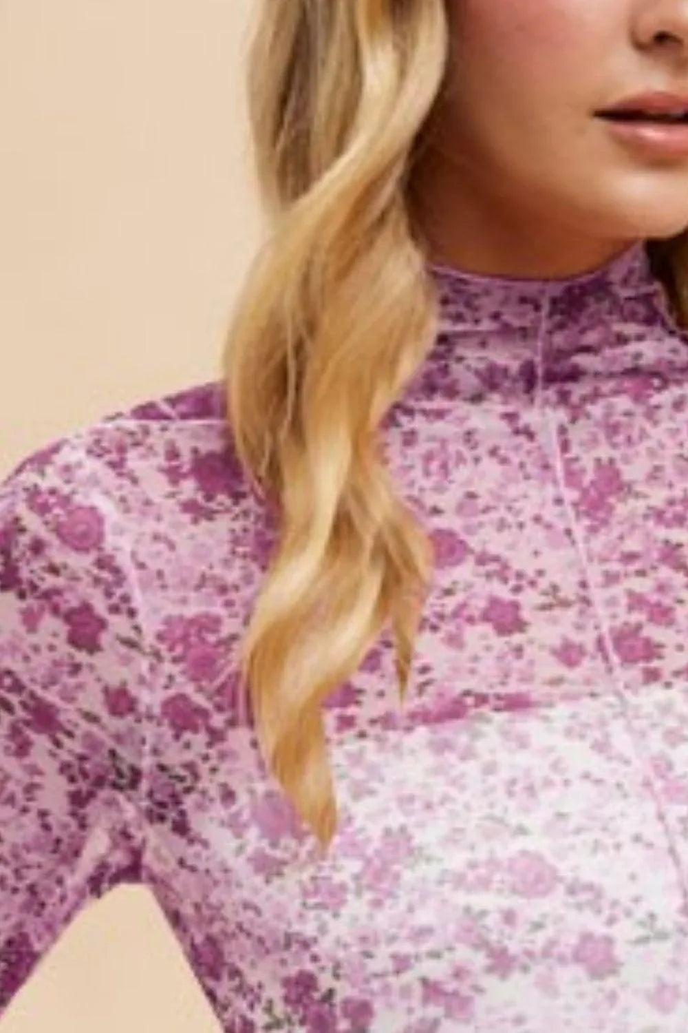 Annie Wear Floral Lettuce Hem Sheer Mesh Top - DAVERRI FASHIONS