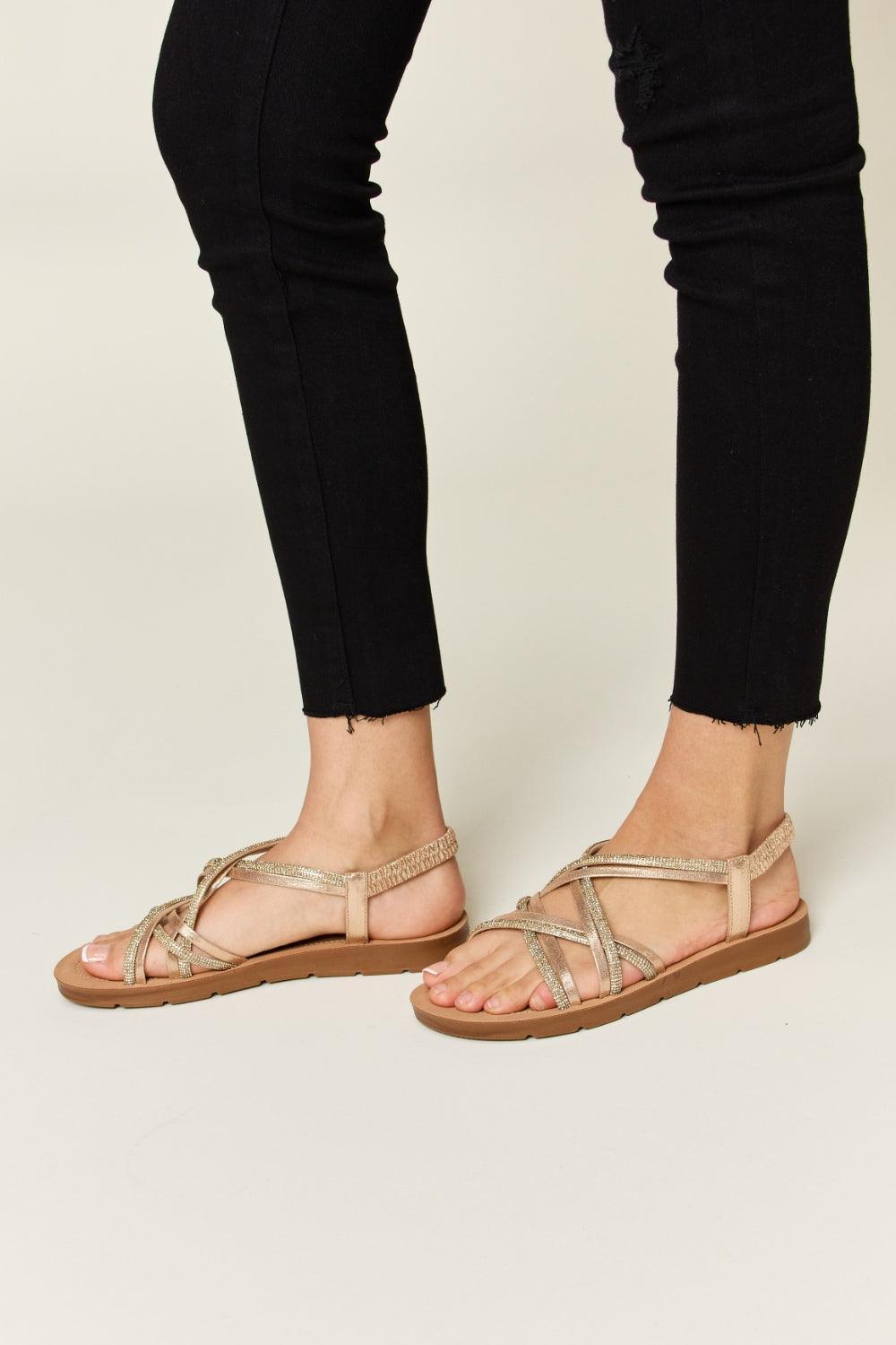 Rhinestone Crisscross Flat Sandals SANDALS
