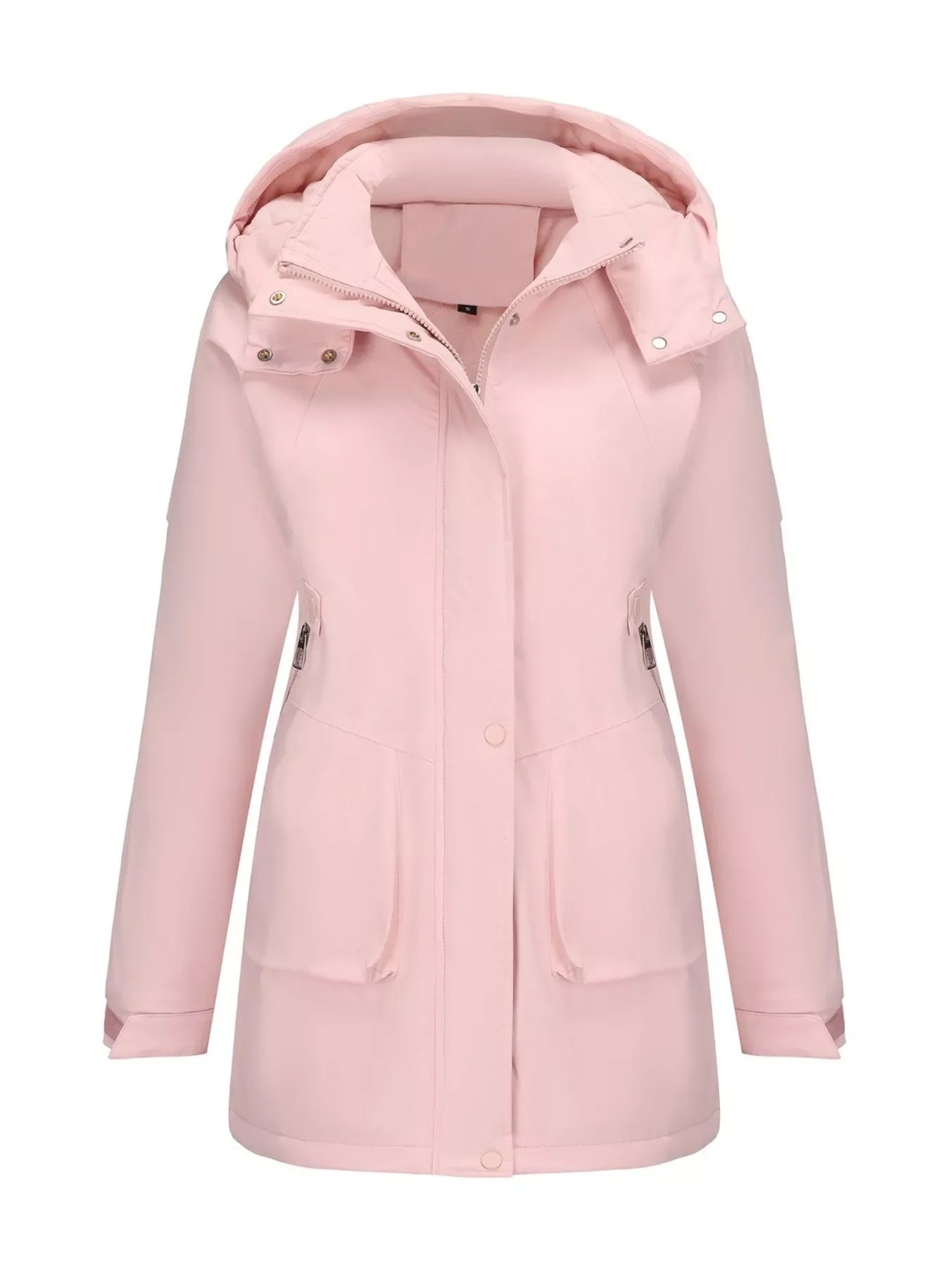 Daverri Fashions pink water-resistant hooded parka with patch pockets