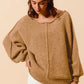 SO ME Loose Fit Exposed Seam Slouchy Boucle Sweater Taupe - DAVERRI FASHIONS