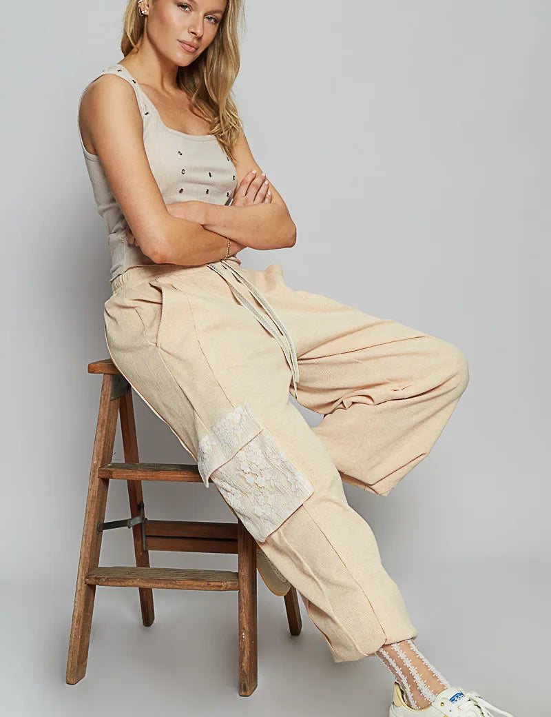 POL Drawstring Lace Pocket Patch Joggers | Joggers Daverri Fashions