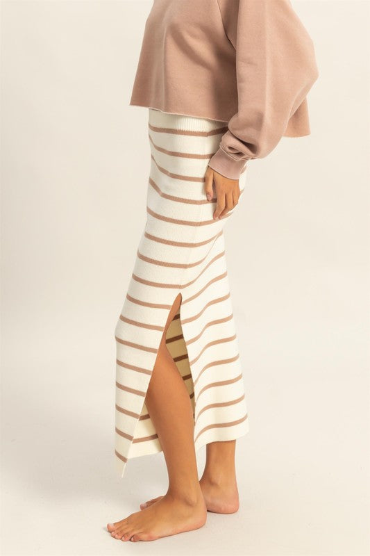 HYFVE Side Slit Striped Bodycon Sweater Skirt Skirts