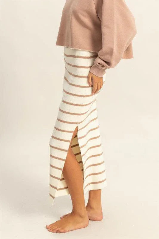 HYFVE Side Slit Striped Bodycon Sweater Skirt - DAVERRI FASHIONS