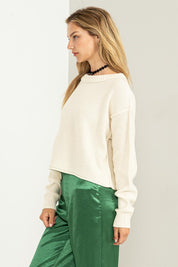 Cropped Hem Exposed Seam Sweater Tops