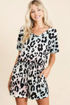BiBi Gradation Leopard Soft Knit V-neck Romper - DAVERRI FASHIONS