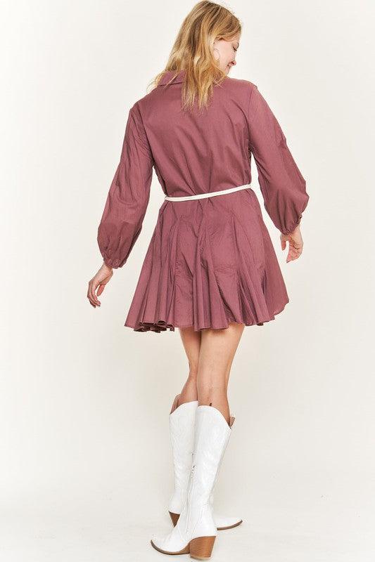 Belted Flare Shirt Dress Mini Dresses