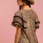 BiBi Leopard Crochet Trim Round Neck Short Sleeve Top Tops