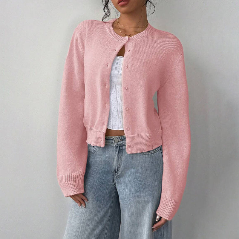 Pink Lightweight Long Sleeve Open Knit Button-Up Cardigan | Cardigans Daverri Fashions