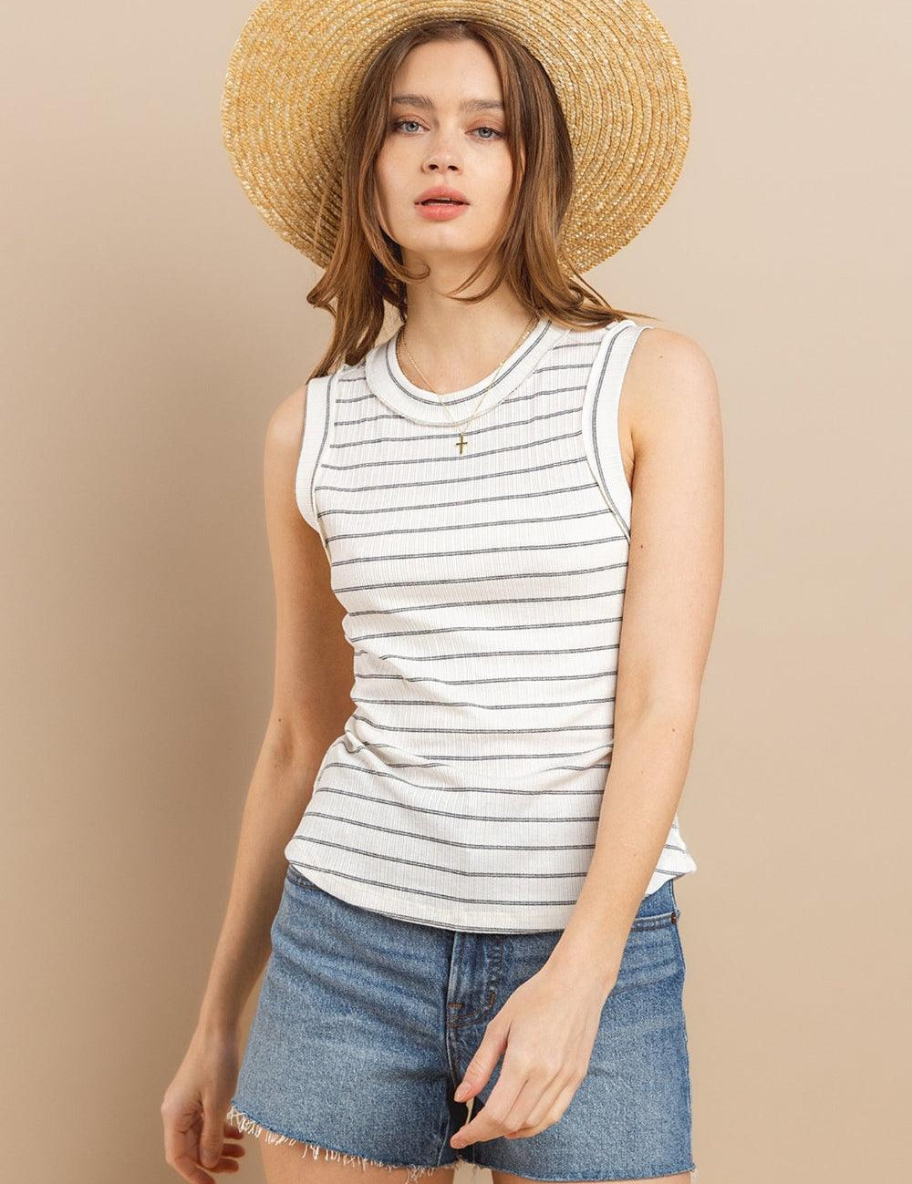 Striped Round Neck Tank Top Tank Tops