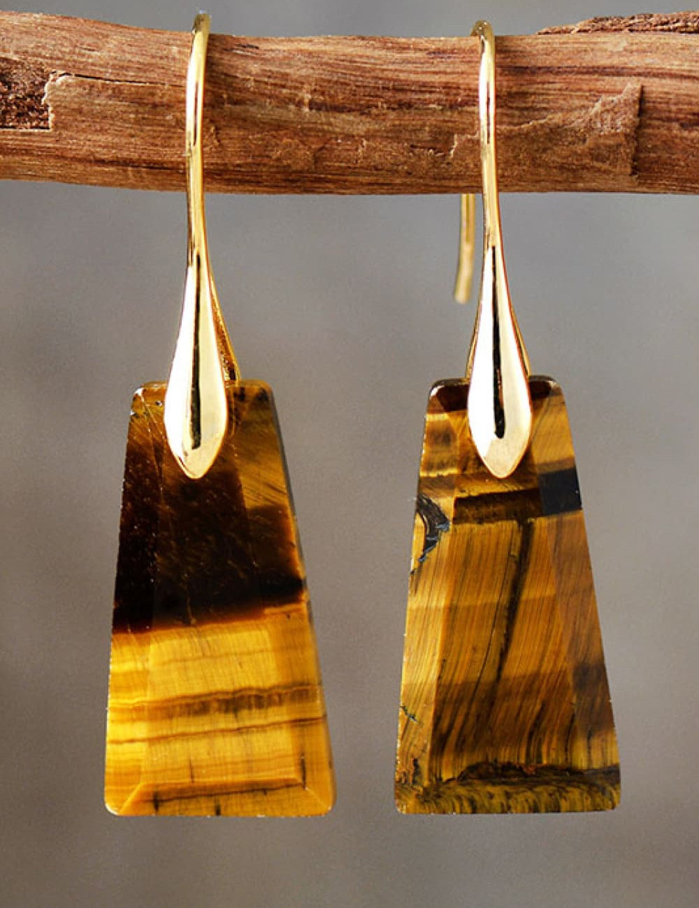 Mustard Gold One Size Handmade Geometrical Shape Natural Stone Dangle Earrings | Earrings Daverri Fashions