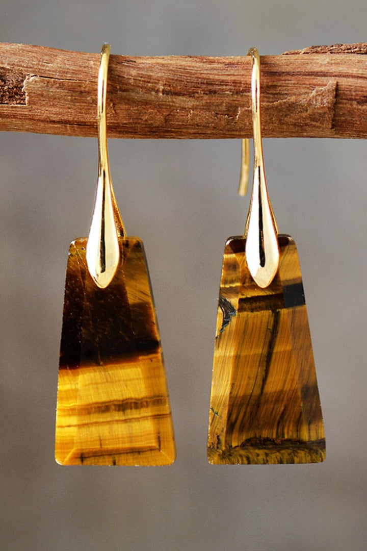 Mustard Gold One Size Handmade Geometrical Shape Natural Stone Dangle Earrings | Earrings Daverri Fashions