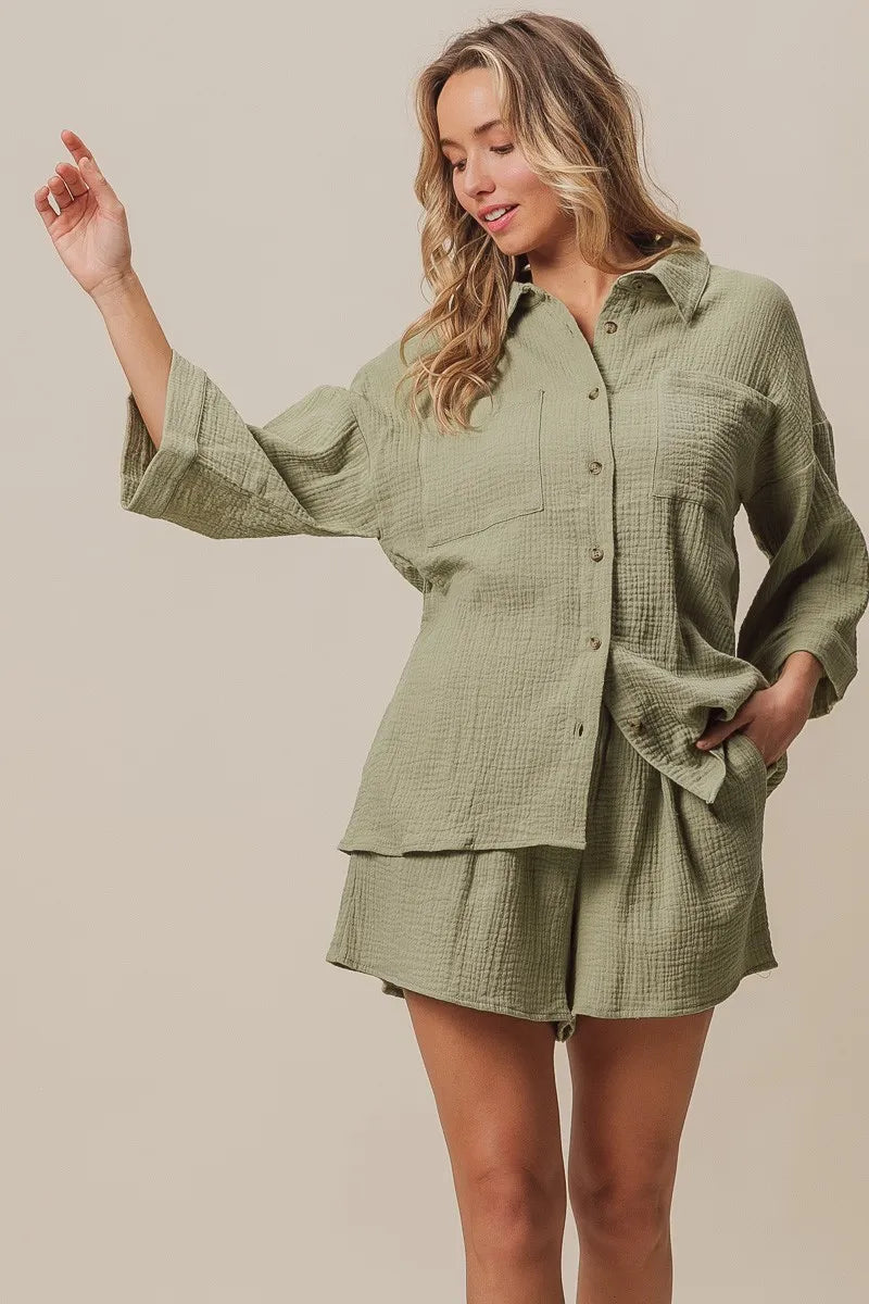 BiBi Crinkle Gauze Shirt and Short Set Outfit Sets