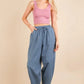 VERY J Denim Blue Solid Barrel Comfy Woven Pants Denim L Pants