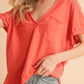 Aemi + Co Side Slit V-Neck Short Rolled Sleeve T-Shirt T-Shirts