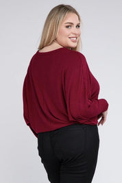 Zenana Plus Batwing Sleeve Knit Top-Casual Comfort Shirts & Tops