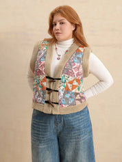 Plus Size Printed Sherpa Vest Coat | Daverri Fashions