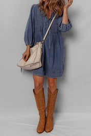 Tie Neck Long Sleeve Mini Denim Dress | Mini Dresses Daverri Fashions