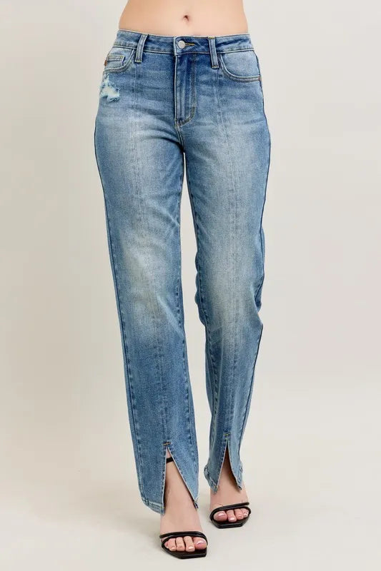 Judy Blue Full Size High Waist Vintage Wash Front Seam & Slit Straight Plus Size MD