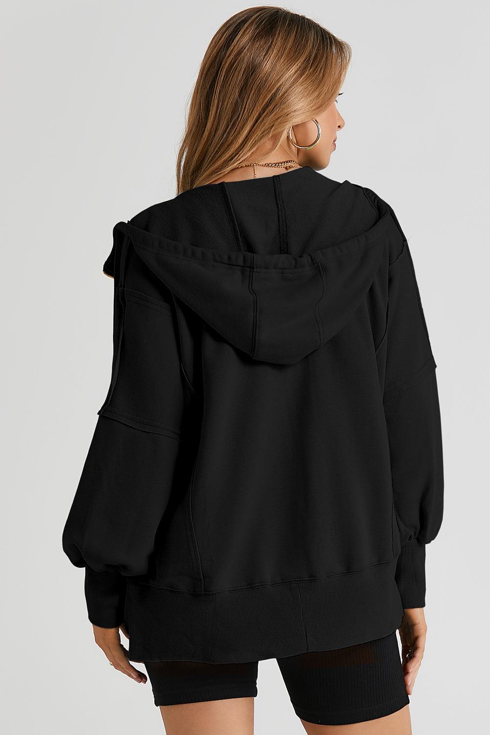 Zip Up Long Sleeve Drawstring Hoodie Hoodies