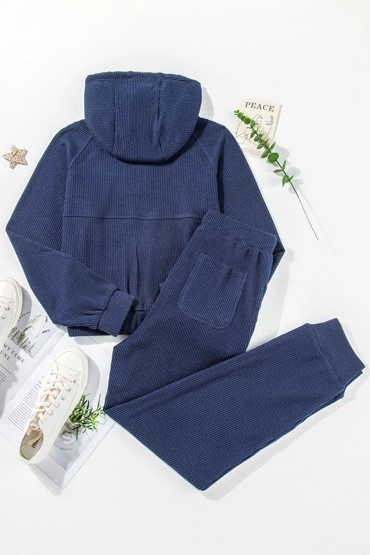 Drawstring Half Zip Hoodie and Joggers Active Set | Loungewear Sets Daverri Fashions