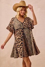 BiBi Leopard Prints Mix and Match Short Sleeves Dress | Mini Dresses Daverri Fashions