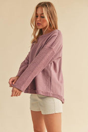 Aemi + Co Frayed Edge Round Neck Sweatshirt | Sweatshirts Daverri Fashions