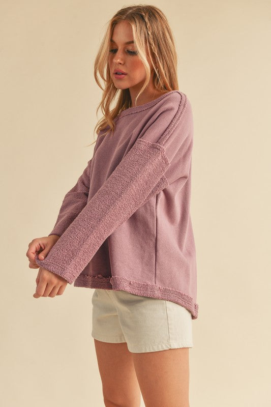 Aemi + Co Frayed Edge Round Neck Sweatshirt Sweatshirts